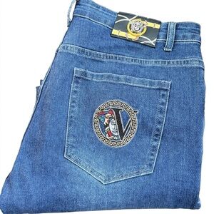 Mid Waist Straight Leg Blue Denim Men Jeans  Straight Leg Size 16